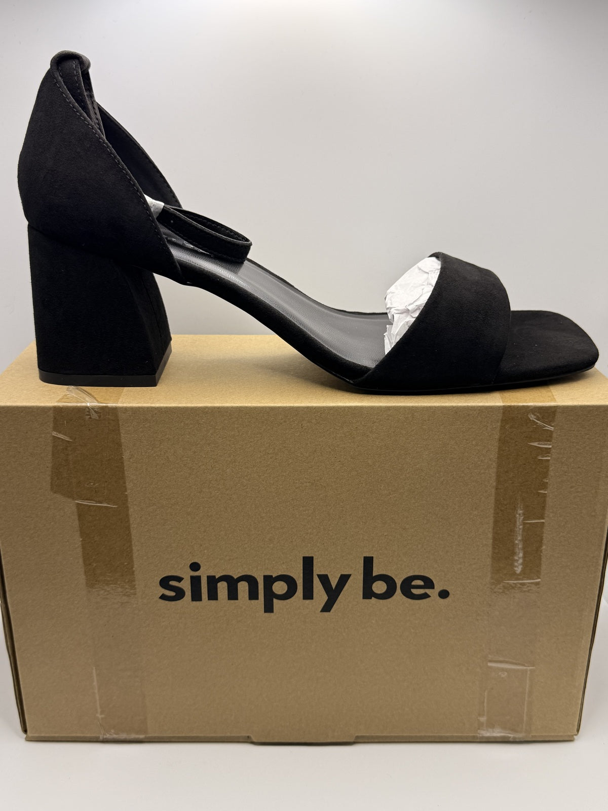 Black Block Heel Sandals with Suede Effect Strap and Ankle Loop