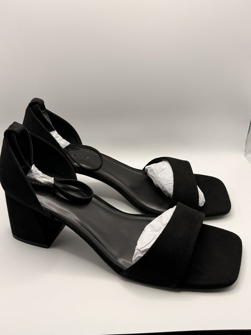 Black Block Heel Sandals with Suede Effect Strap and Ankle Loop
