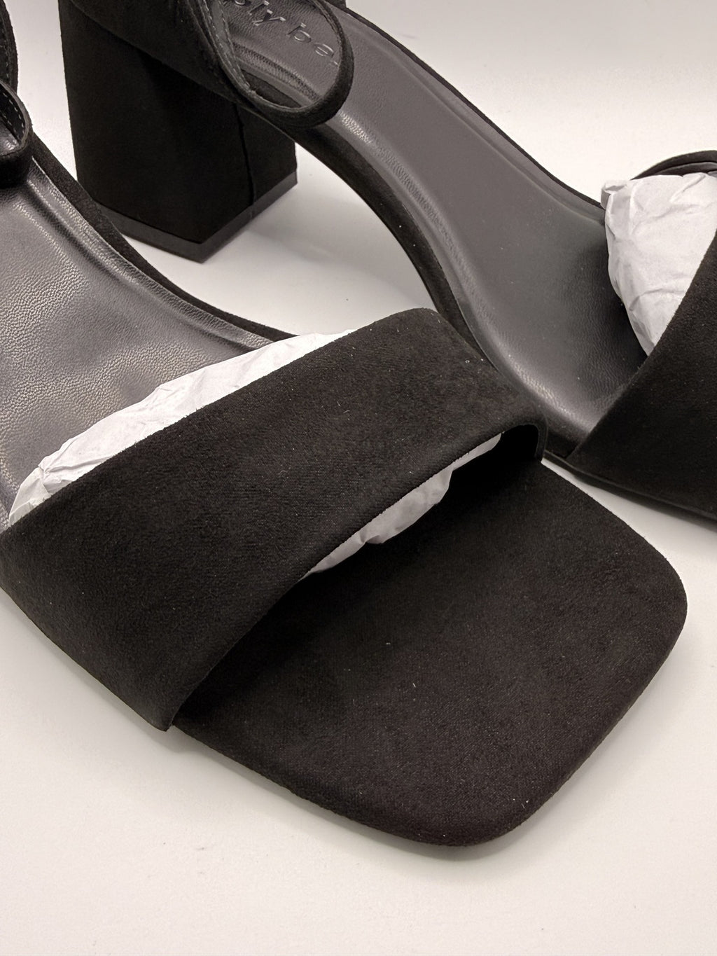 Black Block Heel Sandals with Suede Effect Strap and Ankle Loop