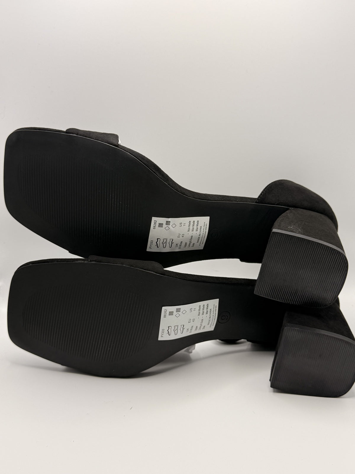 Black Block Heel Sandals with Suede Effect Strap and Ankle Loop
