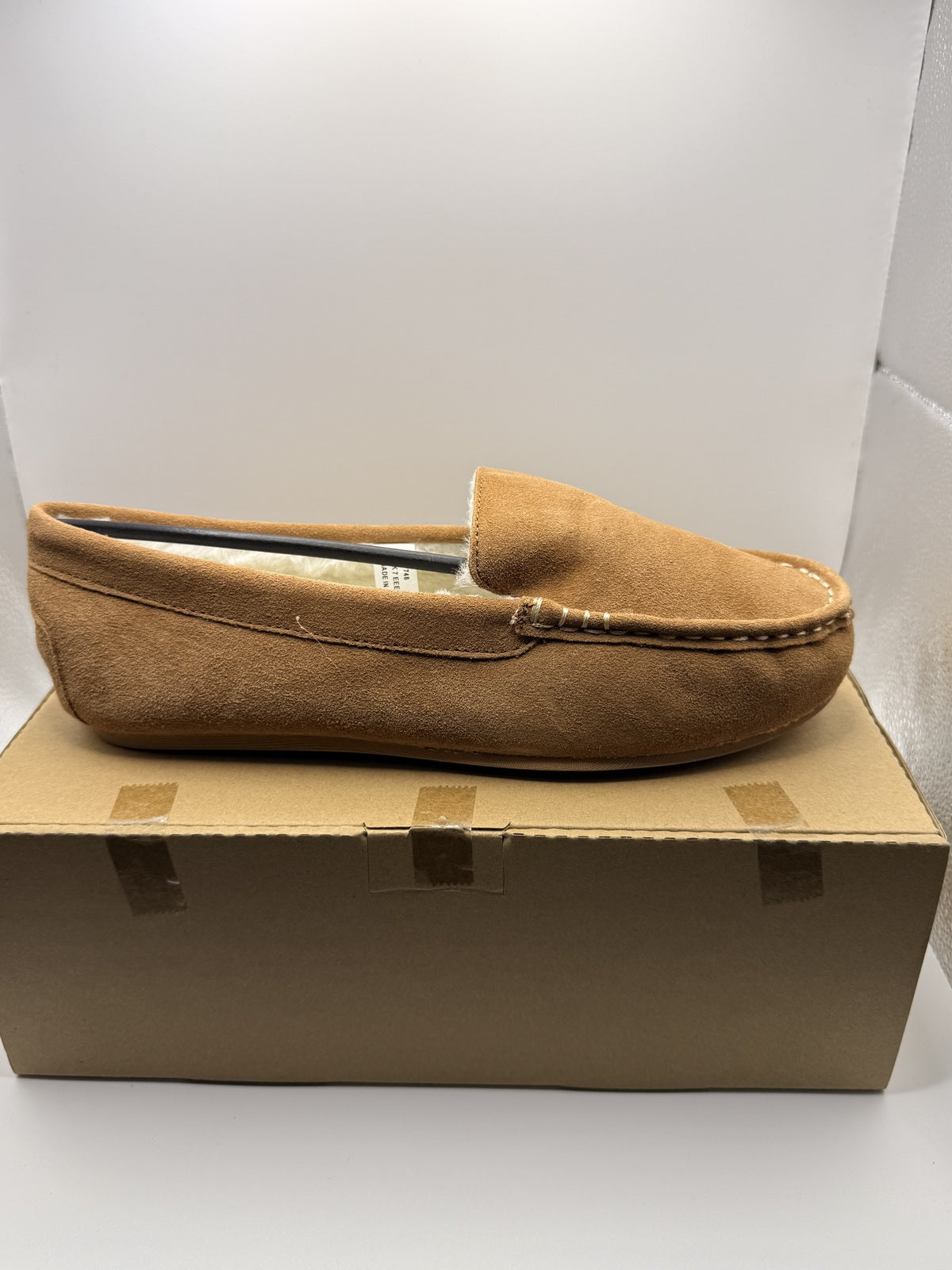 Classic Tan Suede Effect Moccasin Slippers with Soft Lining UK 7 EU 41 US 9