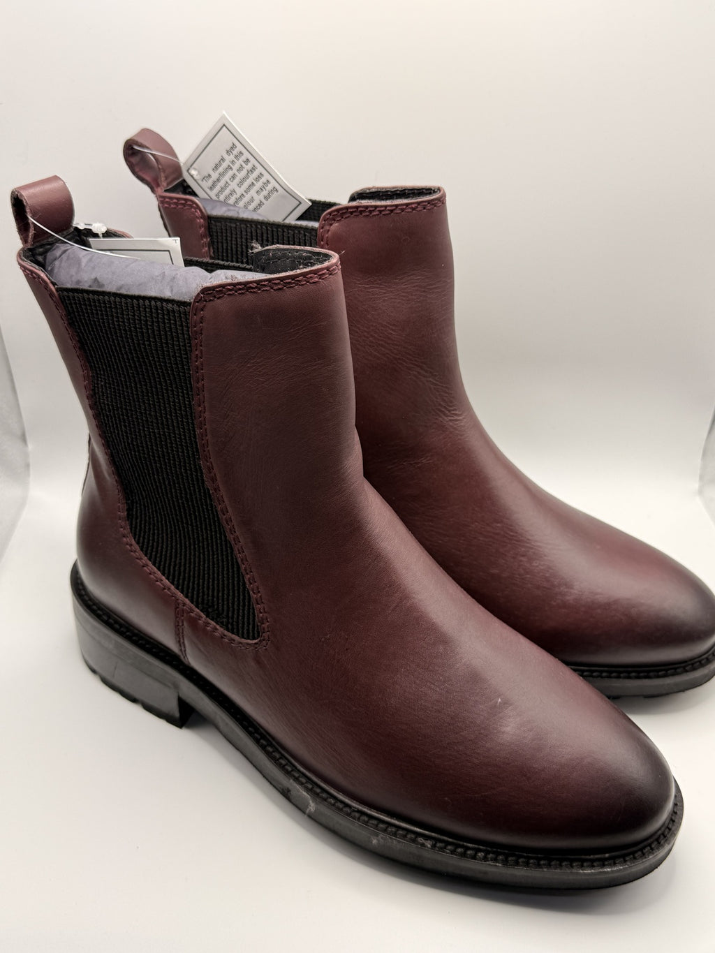 Women's Burgundy Chelsea Style Ankle Boots with Black Elastic Side Panels