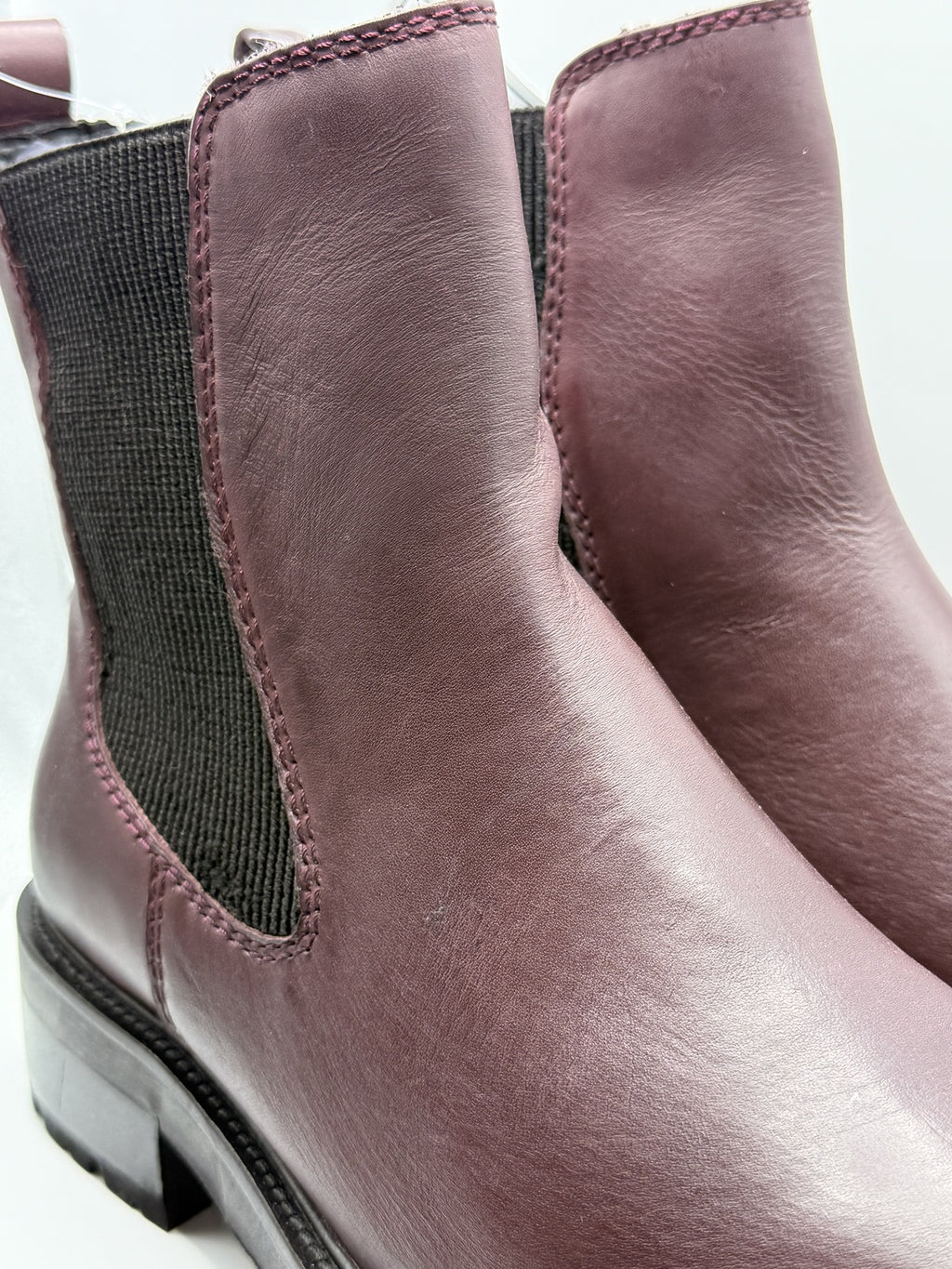 Women's Burgundy Chelsea Style Ankle Boots with Black Elastic Side Panels