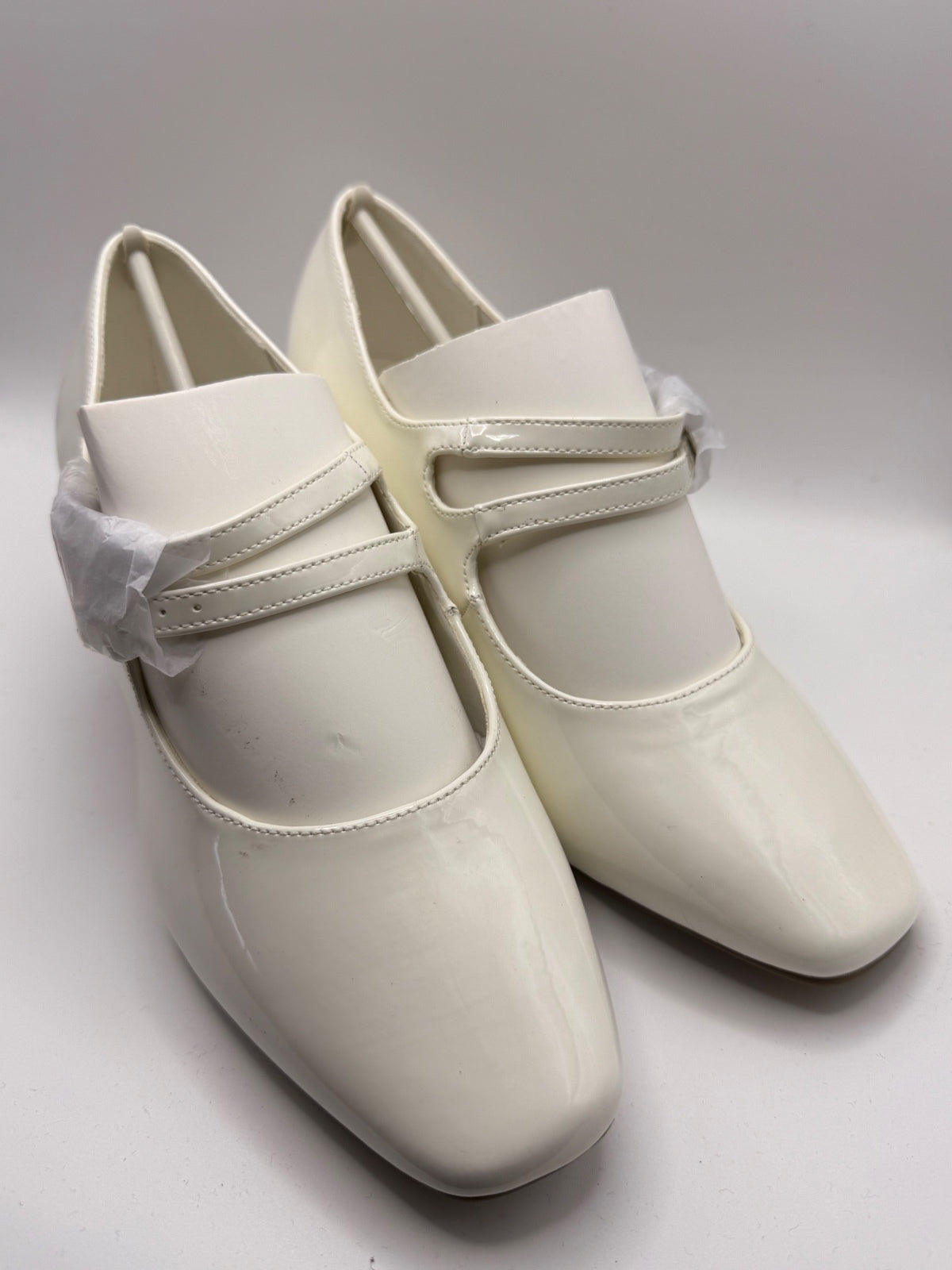 Elegant White Patent Style Mary Jane Block Heel Shoes UK 6 EU 37