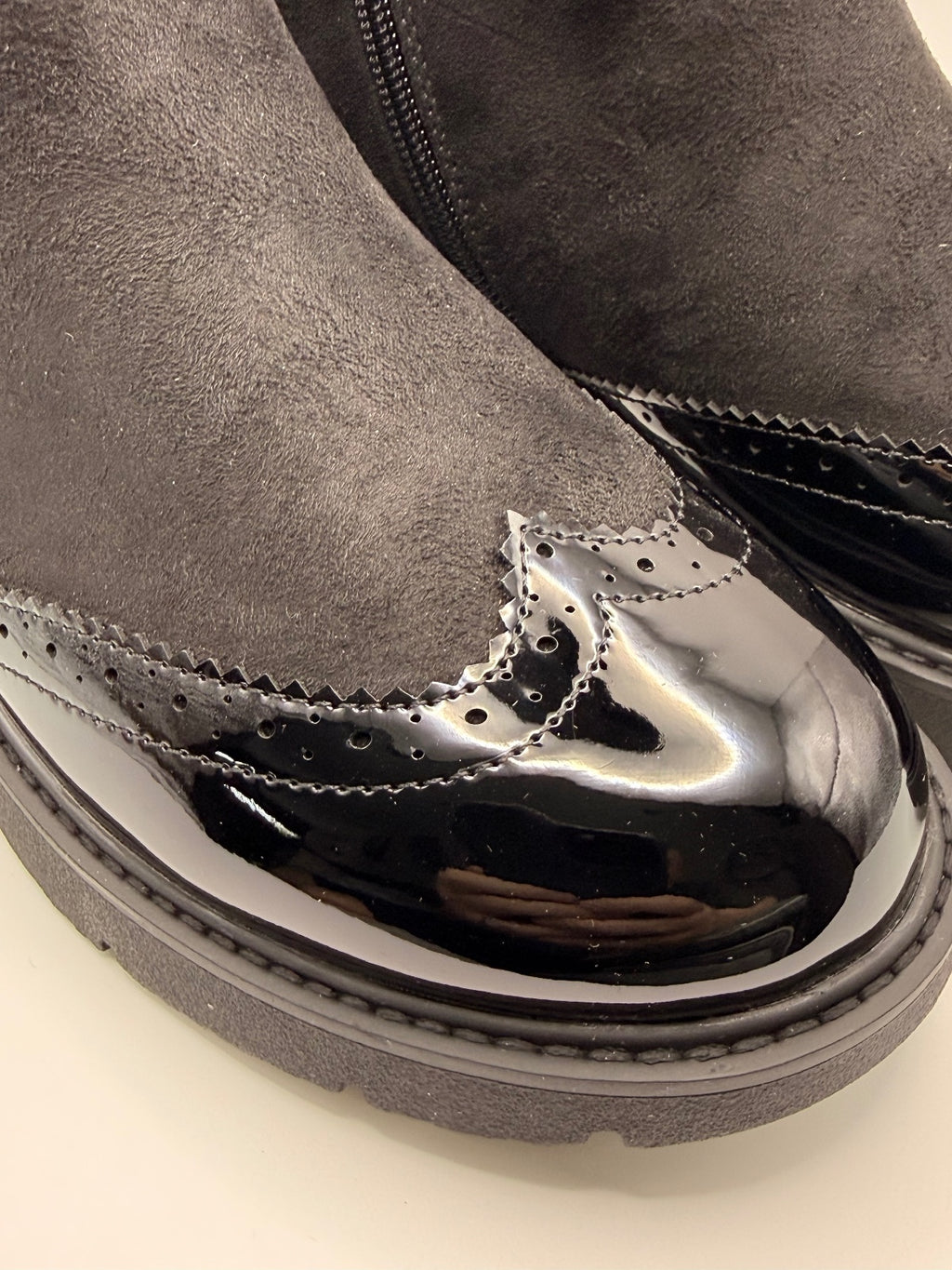 Black Suede Effect and Patent Chelsea Ankle Boots