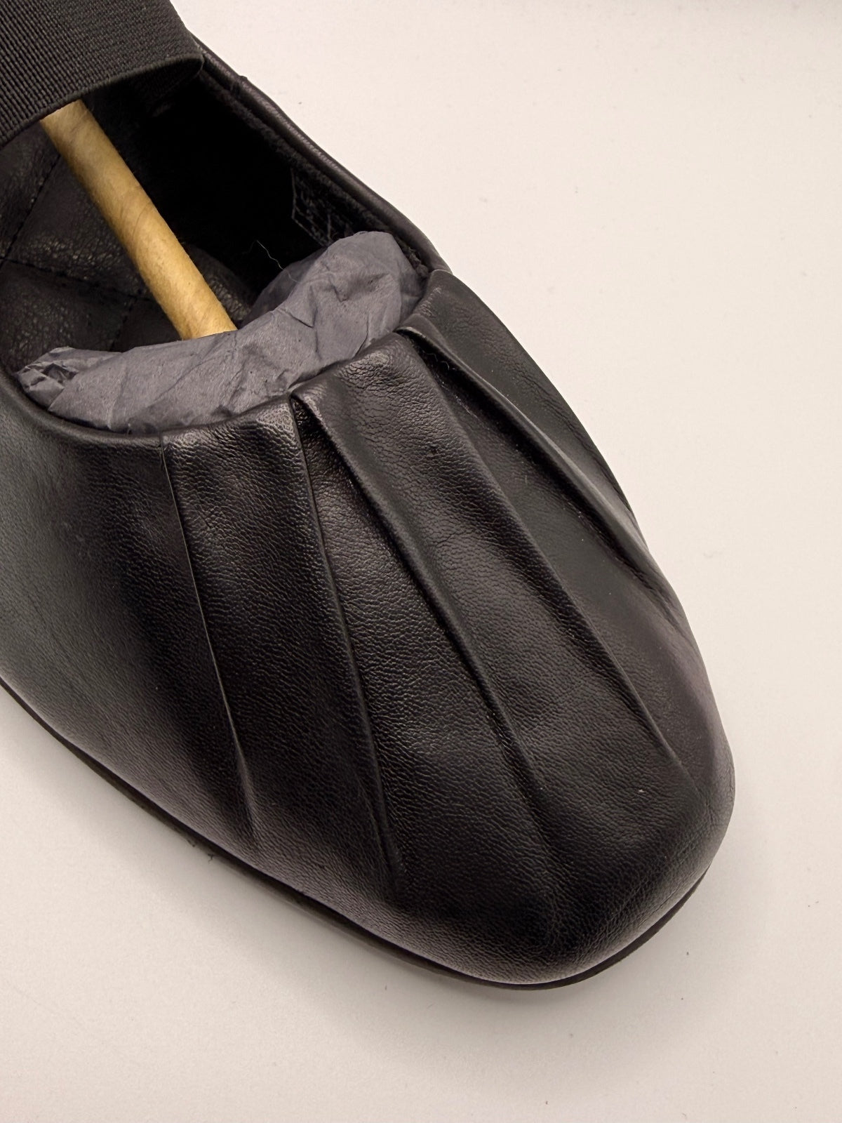 Black Genuine Leather Flat Shoes with Elastic Strap