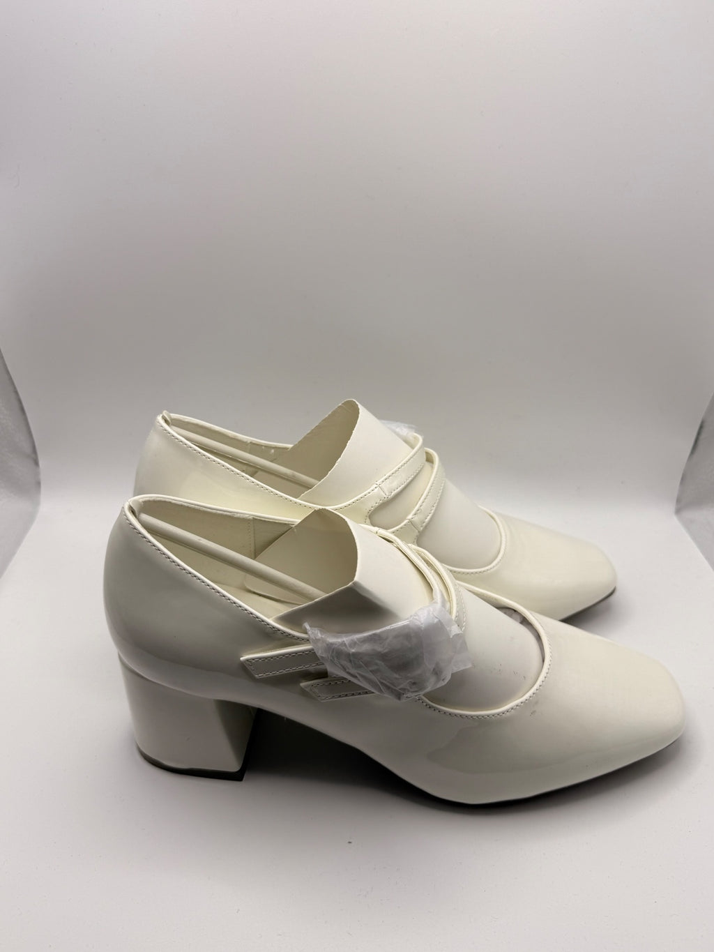 Elegant White Patent Style Mary Jane Block Heel Shoes UK 6 EU 37