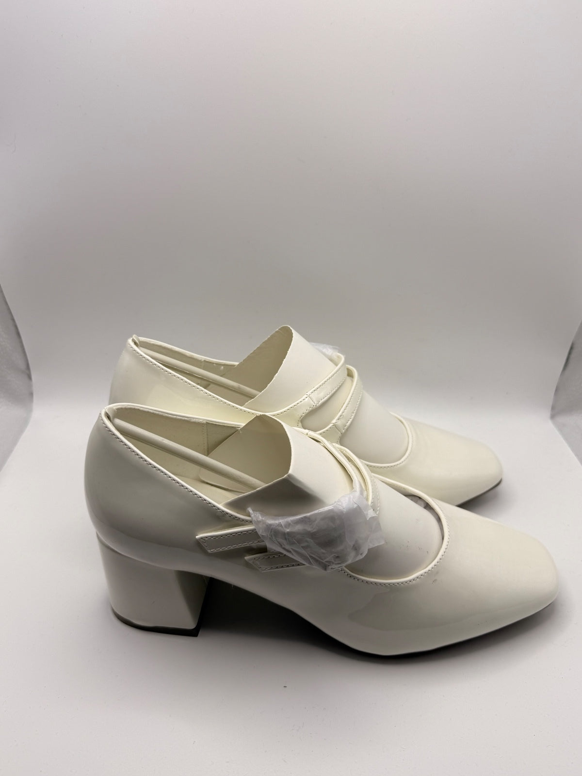 Elegant White Patent Style Mary Jane Block Heel Shoes UK 6 EU 37