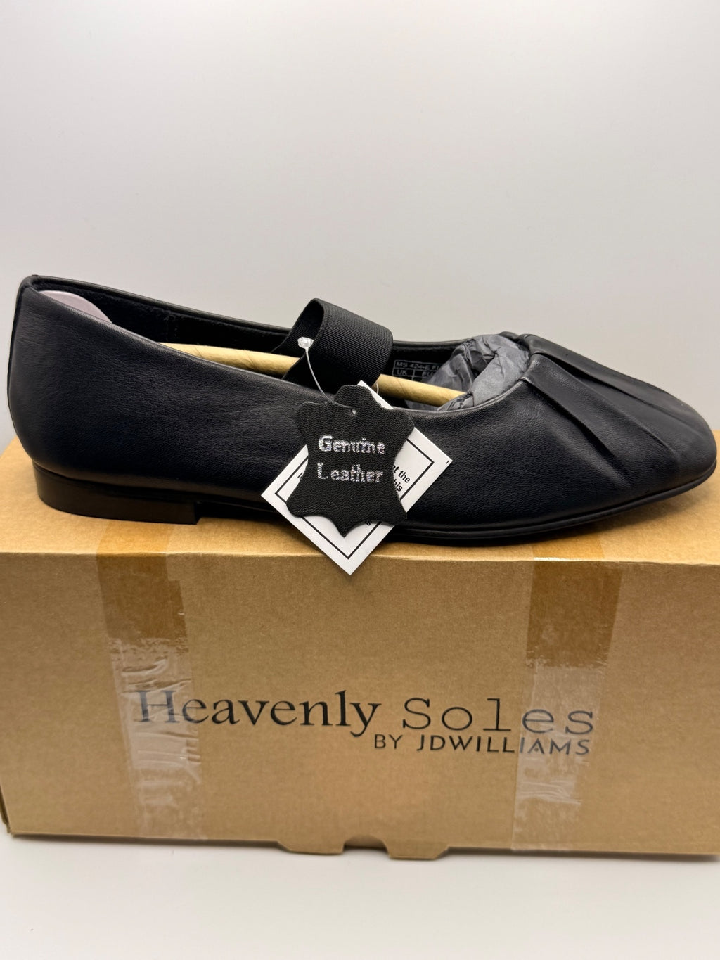 Black Genuine Leather Flat Shoes with Elastic Strap