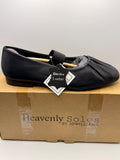 Black Genuine Leather Flat Shoes with Elastic Strap