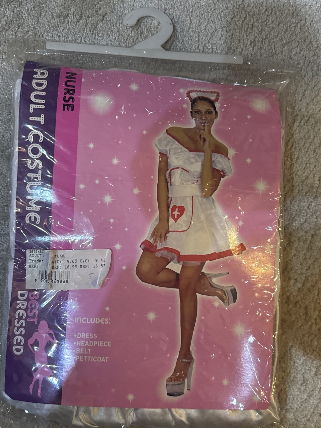 Adult Nurse Costume with Dress, Headpiece, Belt, and Petticoat