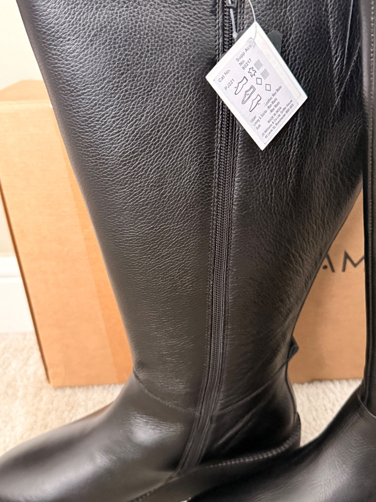 Black Genuine Leather Knee High Boots with Wedge Sole