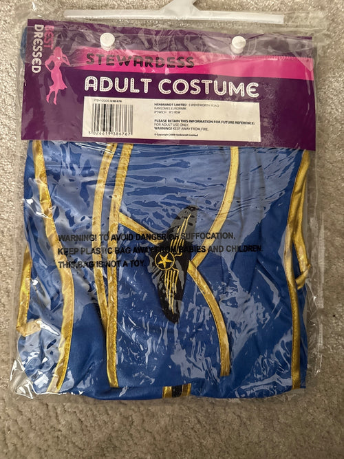 Adult Stewardess Costume Blue and Gold Dress