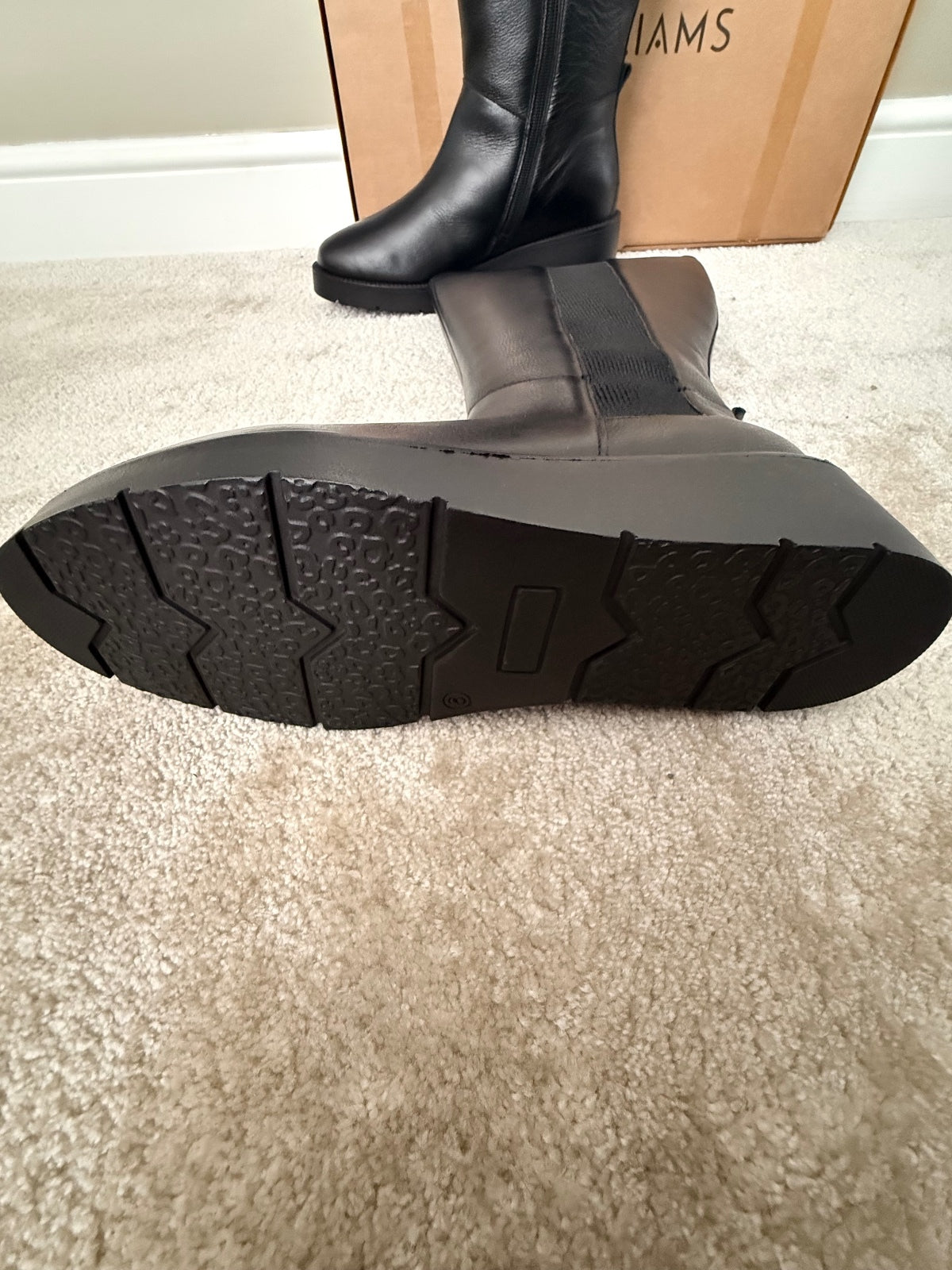 Black Genuine Leather Knee High Boots with Wedge Sole
