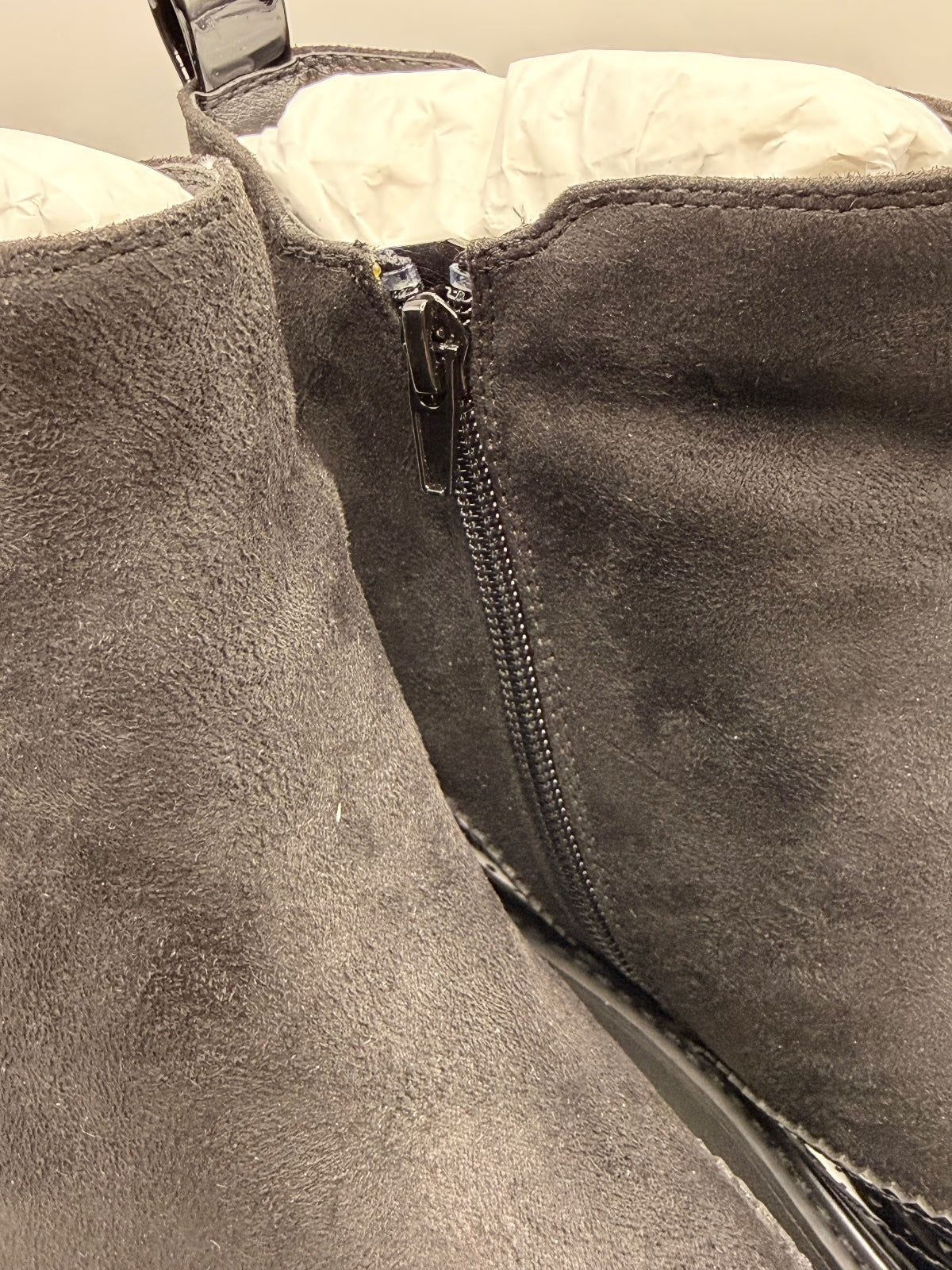 Black Suede Effect and Patent Chelsea Ankle Boots