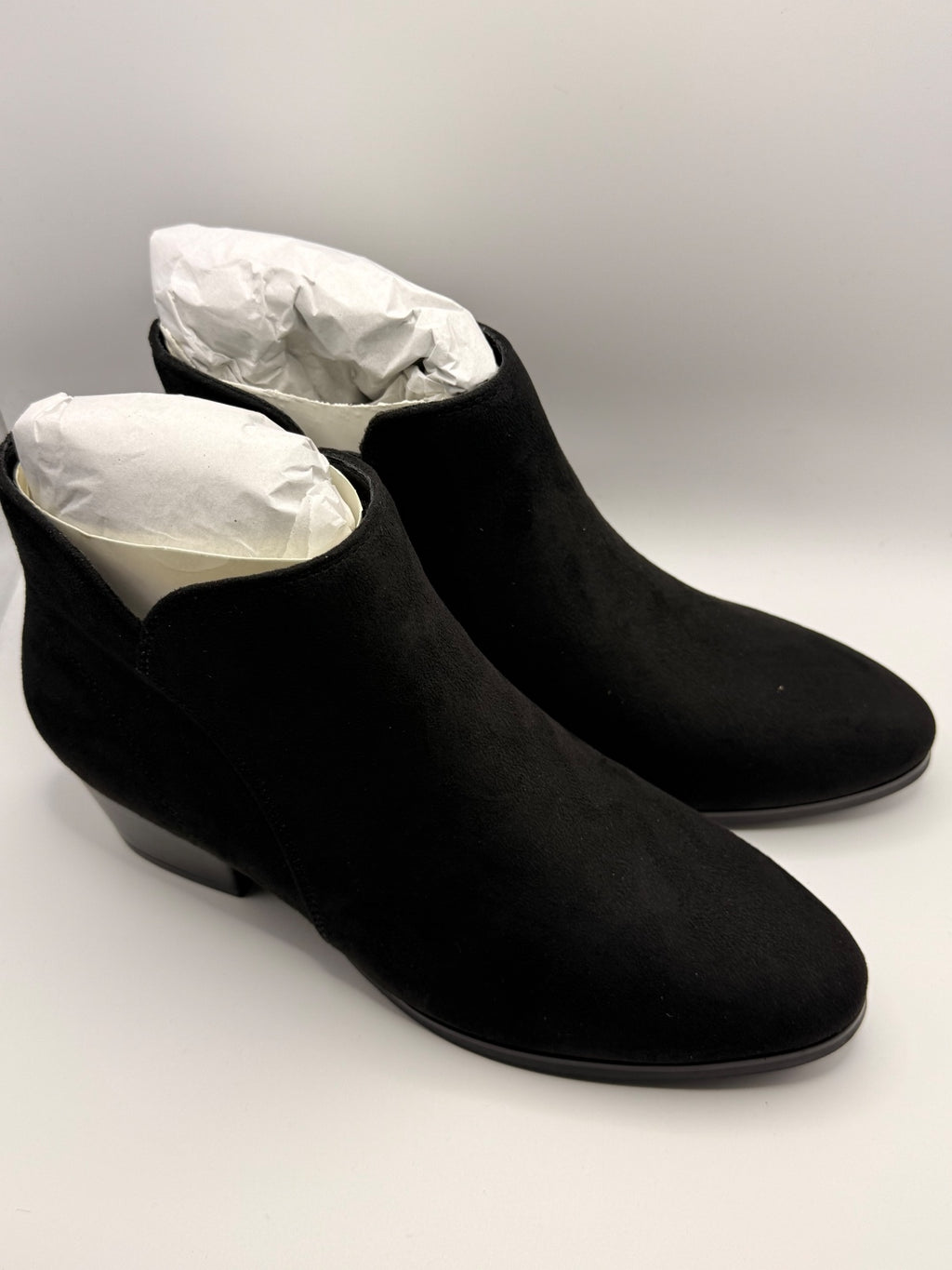 Black Suede Effect Ankle Boots with Low Heel