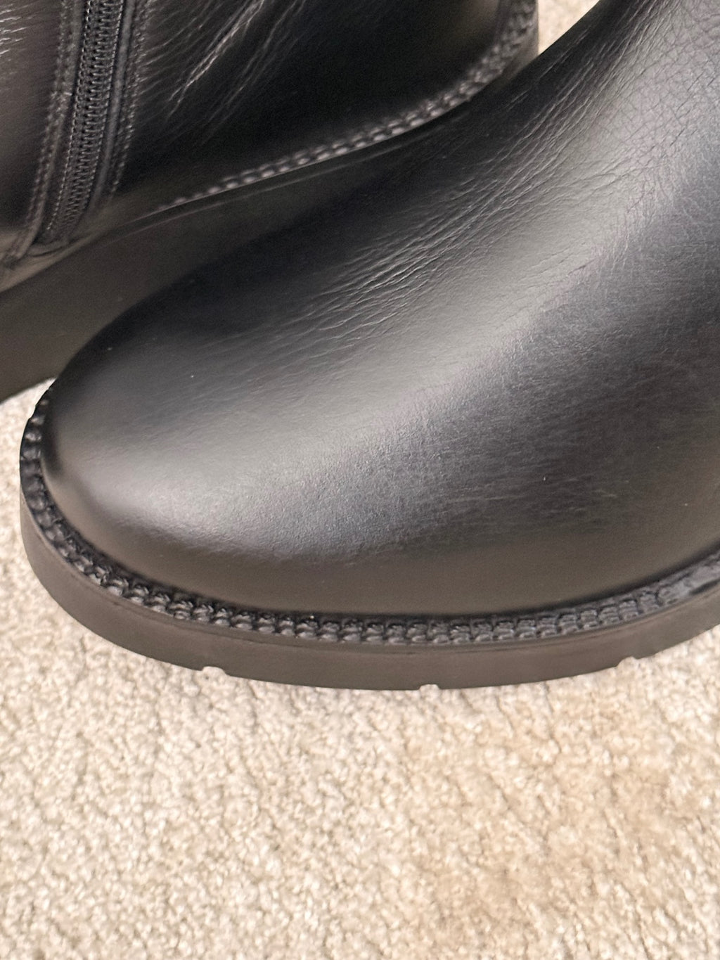 Black Genuine Leather Knee High Boots with Wedge Sole