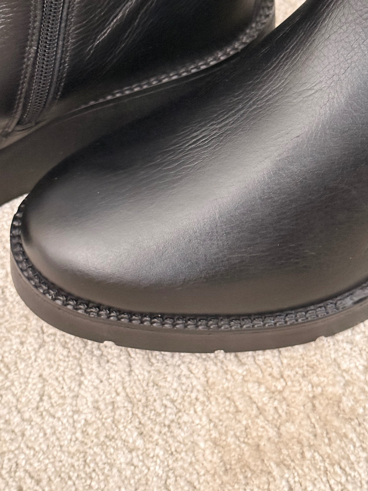 Black Genuine Leather Knee High Boots with Wedge Sole