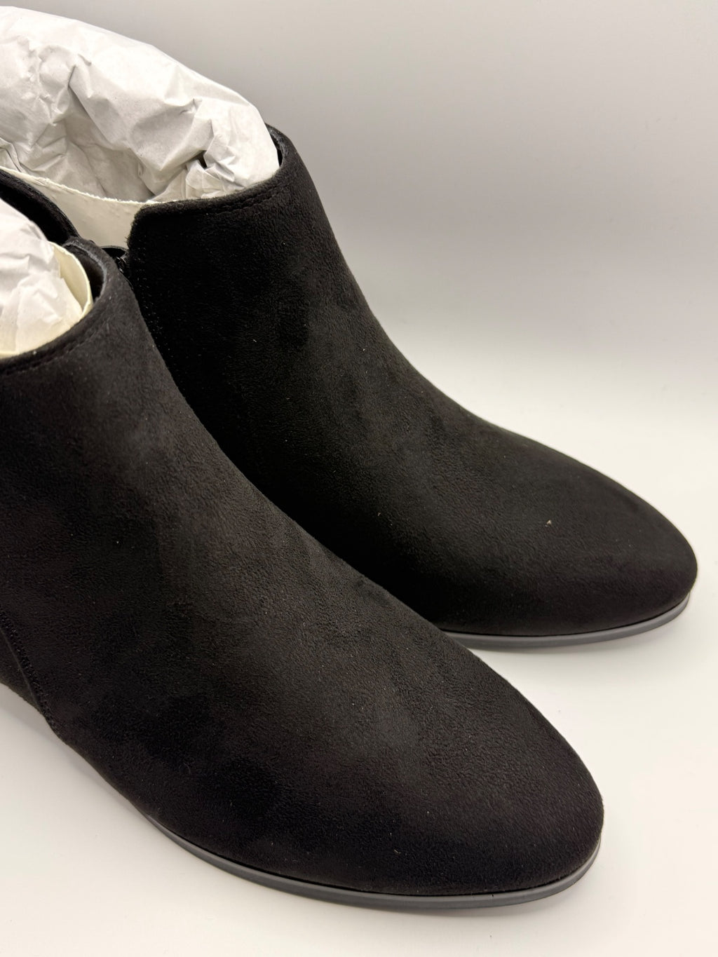 Black Suede Effect Ankle Boots with Low Heel