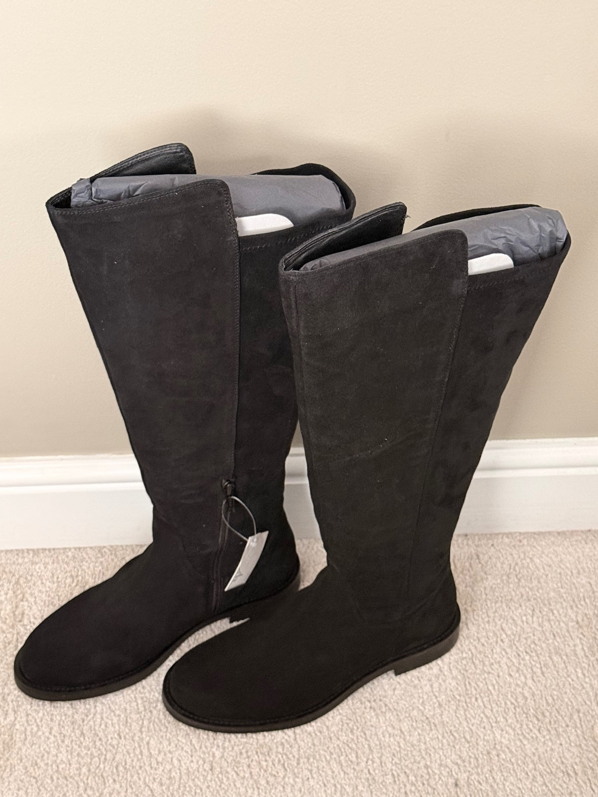 Black Knee-High Suede Effect Boots with Super Curvy Calf Width