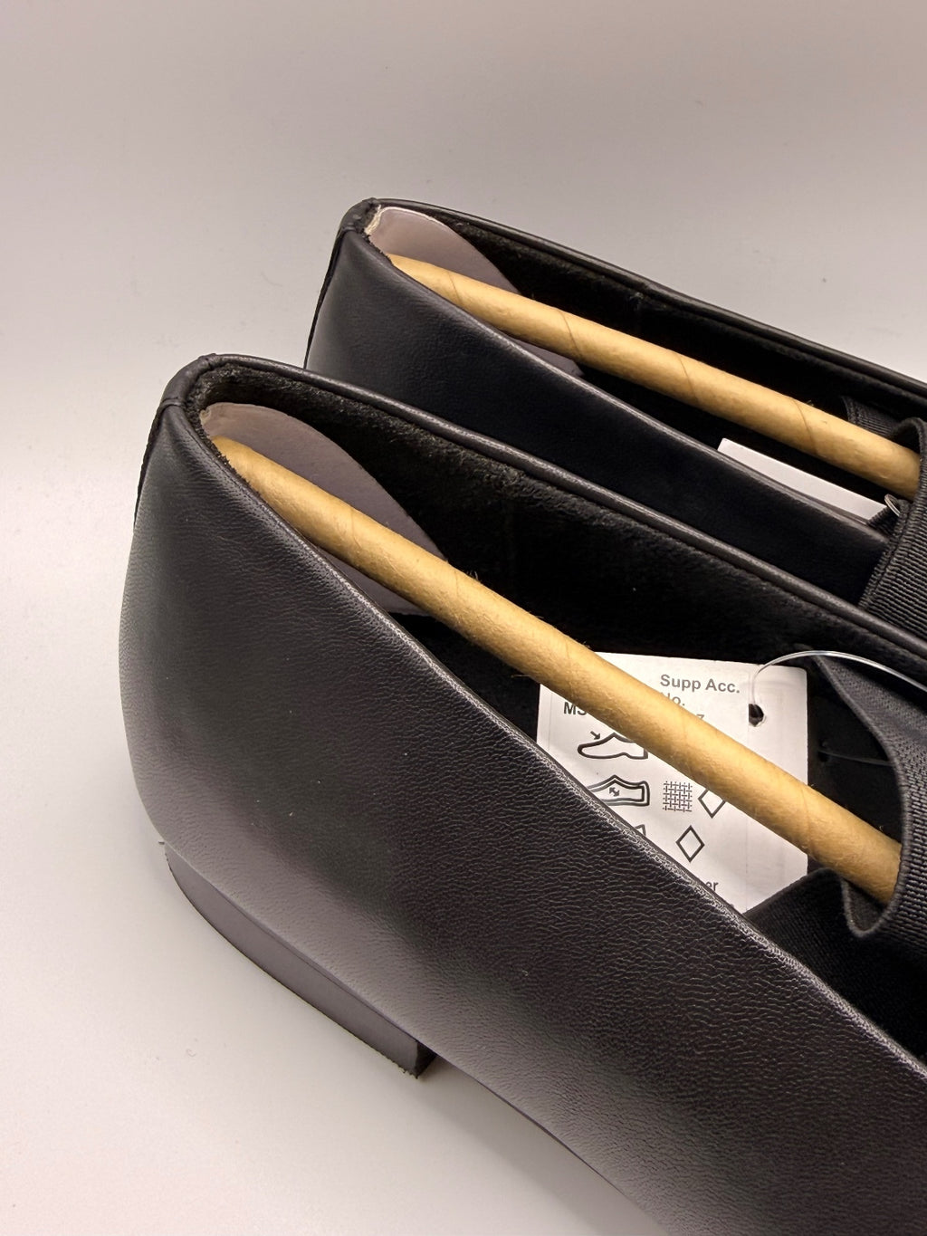 Black Genuine Leather Flat Shoes with Elastic Strap