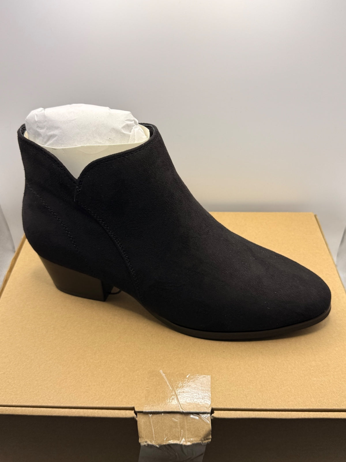 Black Suede Effect Ankle Boots with Low Heel