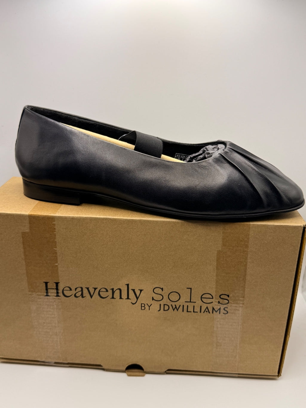 Black Genuine Leather Flat Shoes with Elastic Strap
