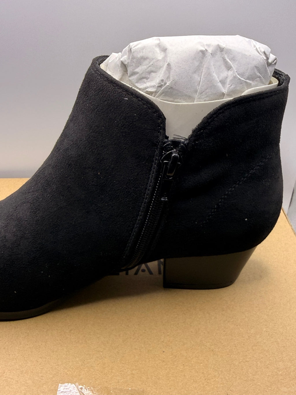 Black Suede Effect Ankle Boots with Low Heel