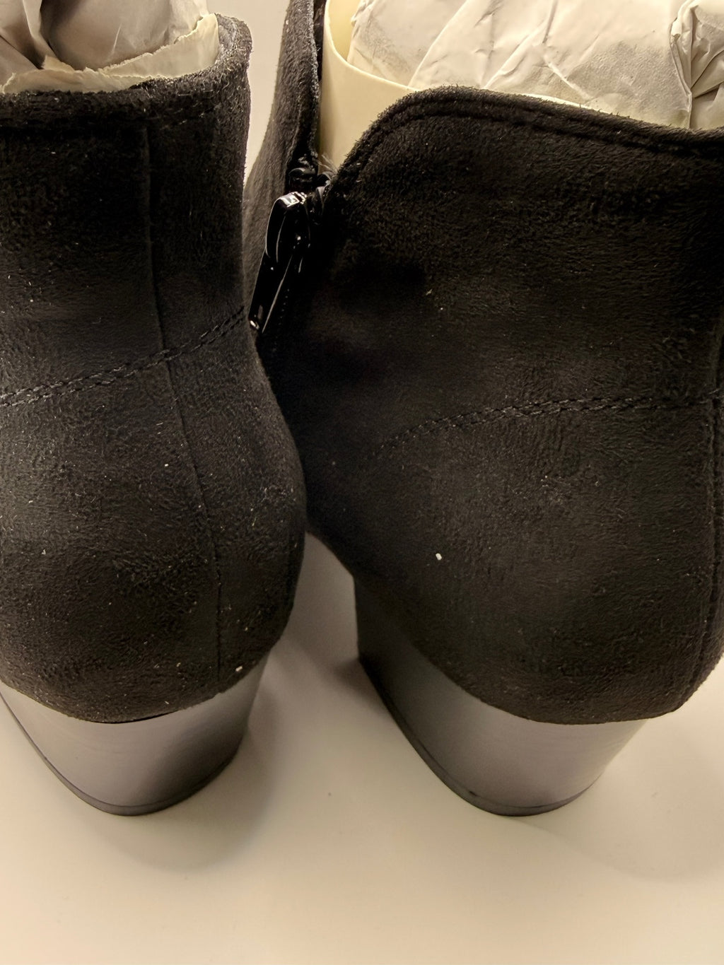 Black Suede Effect Ankle Boots with Low Heel