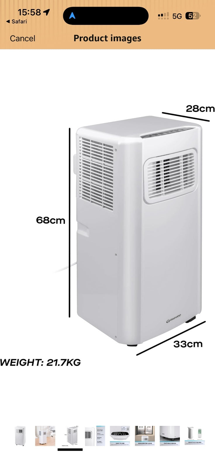 Daewoo 3 in 1 Portable Air Conditioner 5000 BTU with Remote Control and Timer