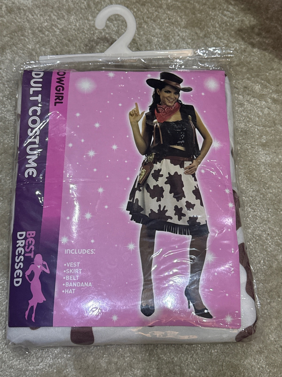 Cowgirl Adult Costume Vest Skirt Belt Bandana Hat Set