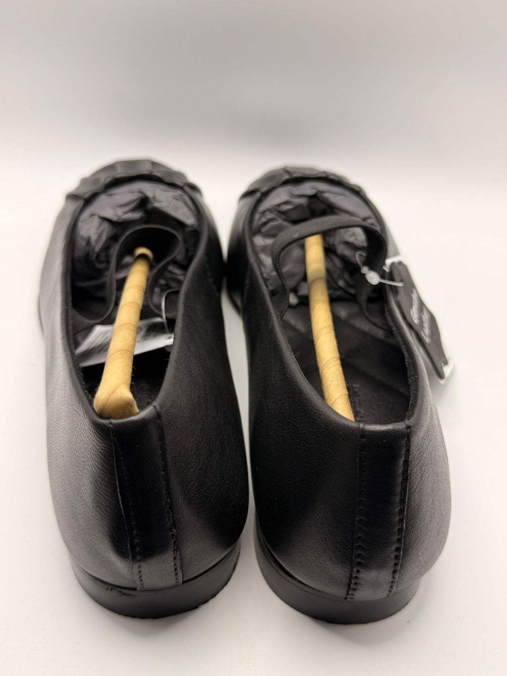 Black Genuine Leather Flat Shoes with Elastic Strap