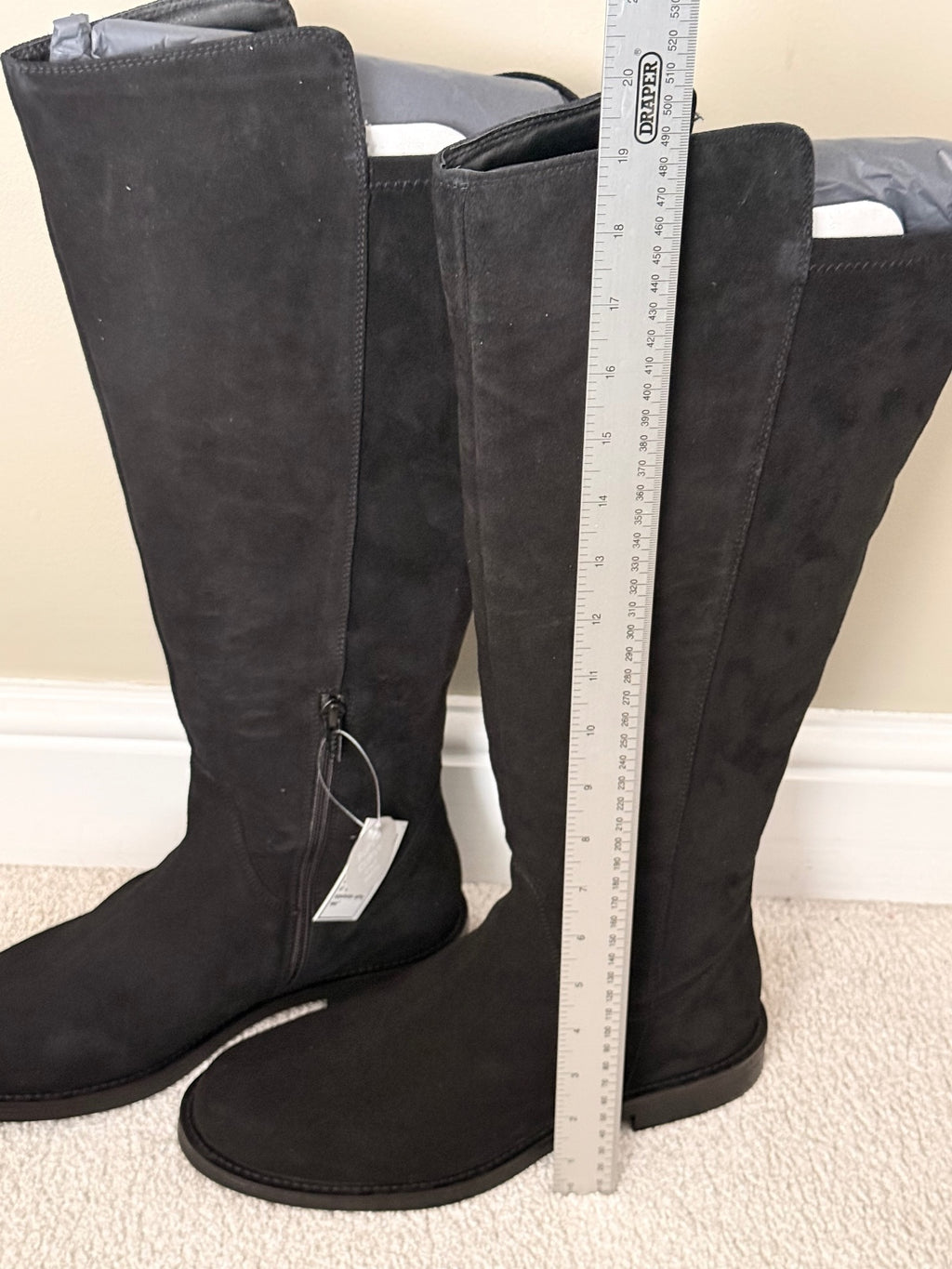 Black Knee-High Suede Effect Boots with Super Curvy Calf Width