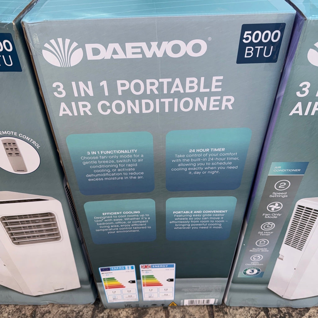 Daewoo 3 in 1 Portable Air Conditioner 5000 BTU with Remote Control and Timer