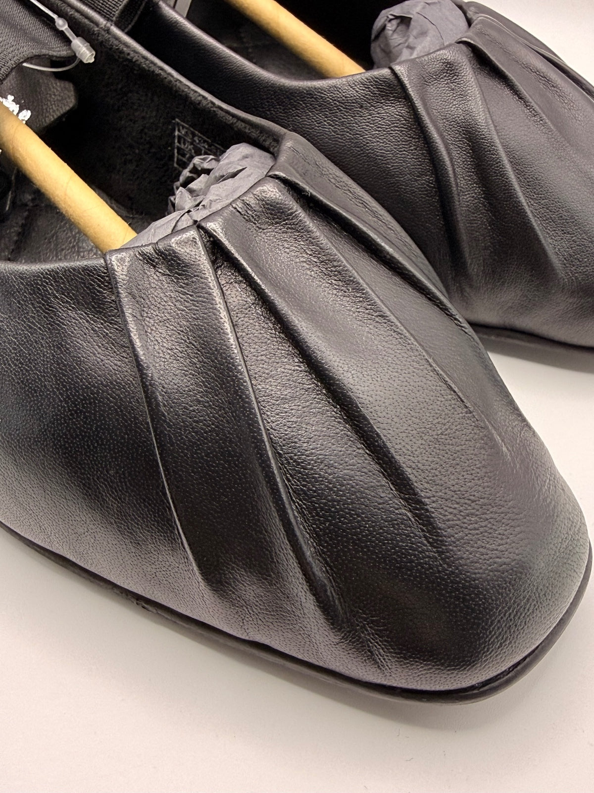 Black Genuine Leather Flat Shoes with Elastic Strap