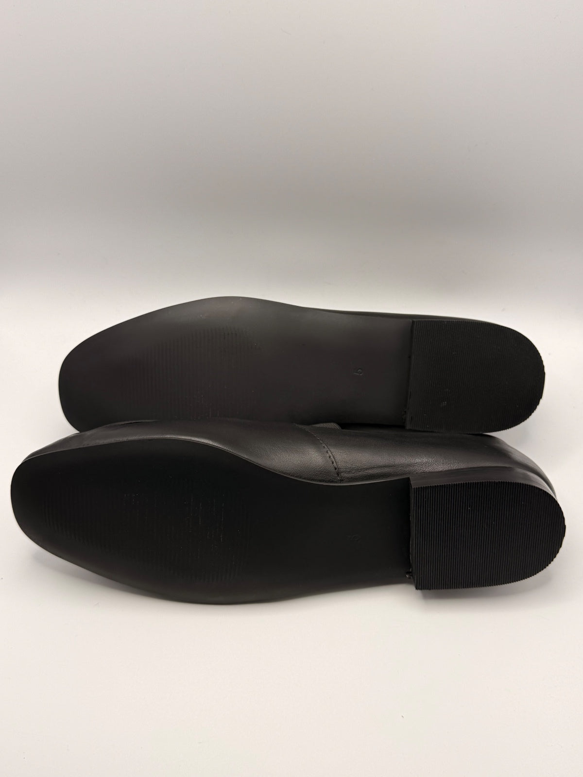 Black Genuine Leather Flat Shoes with Elastic Strap