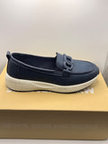 Real Leather Navy Blue Casual Slip-On Loafers with Chain Detail