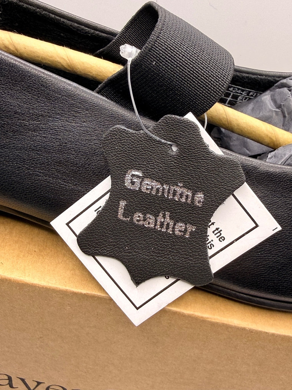 Black Genuine Leather Flat Shoes with Elastic Strap