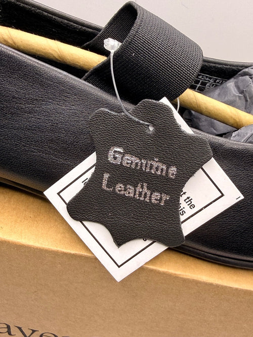 Black Genuine Leather Flat Shoes with Elastic Strap
