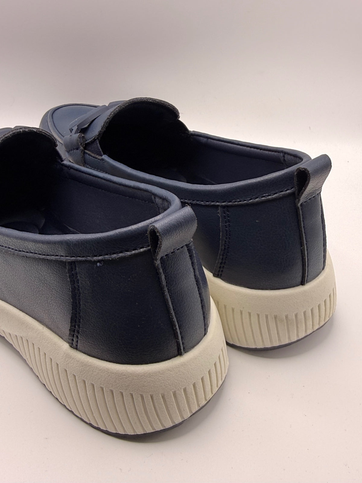 Real Leather Navy Blue Casual Slip-On Loafers with Chain Detail