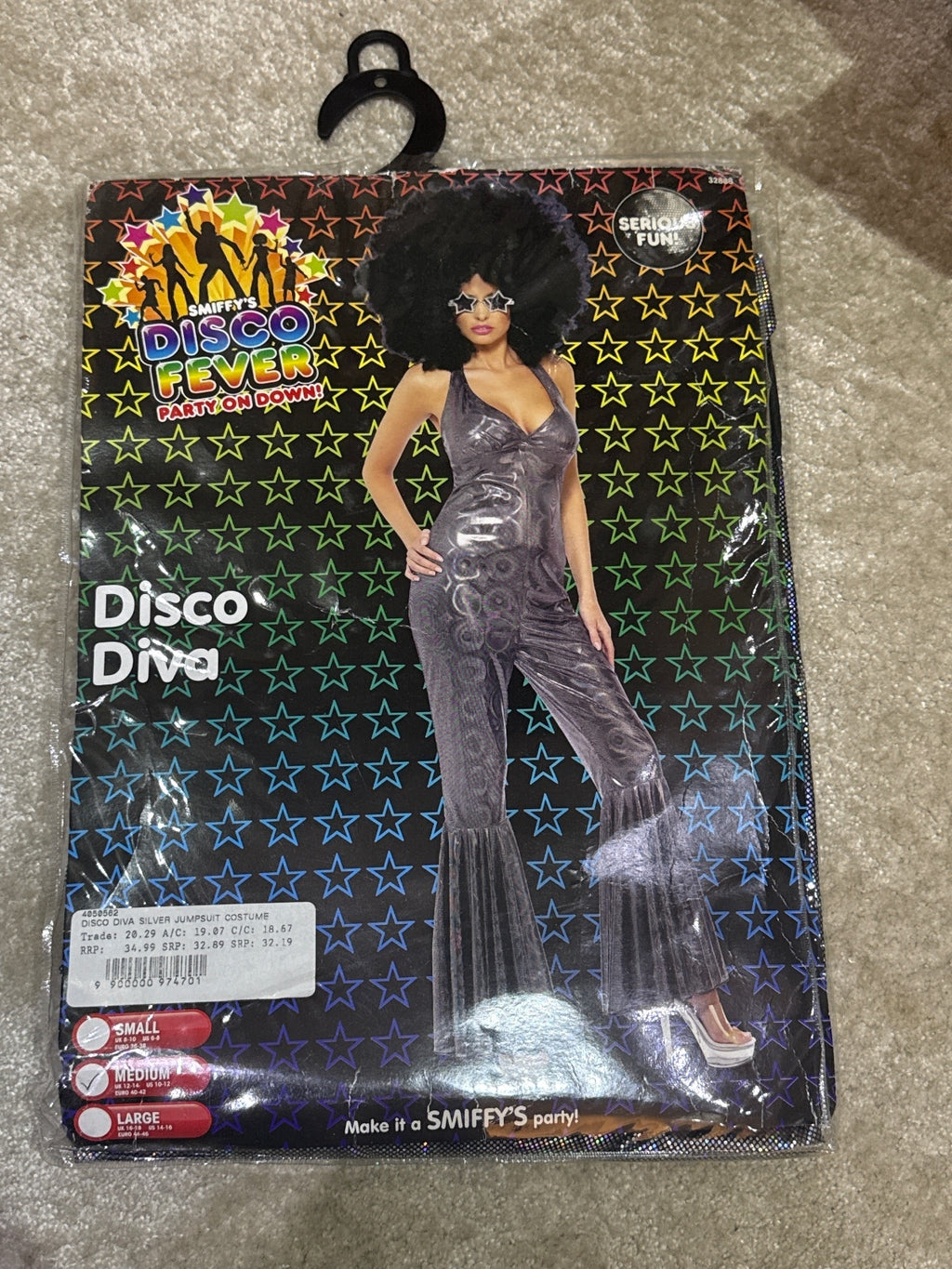 Disco Diva Silver Jumpsuit Costume - Medium
