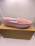 Pink Leather Upper Suede Effect Slip-On Moccasin Style Slippers UK Size 6