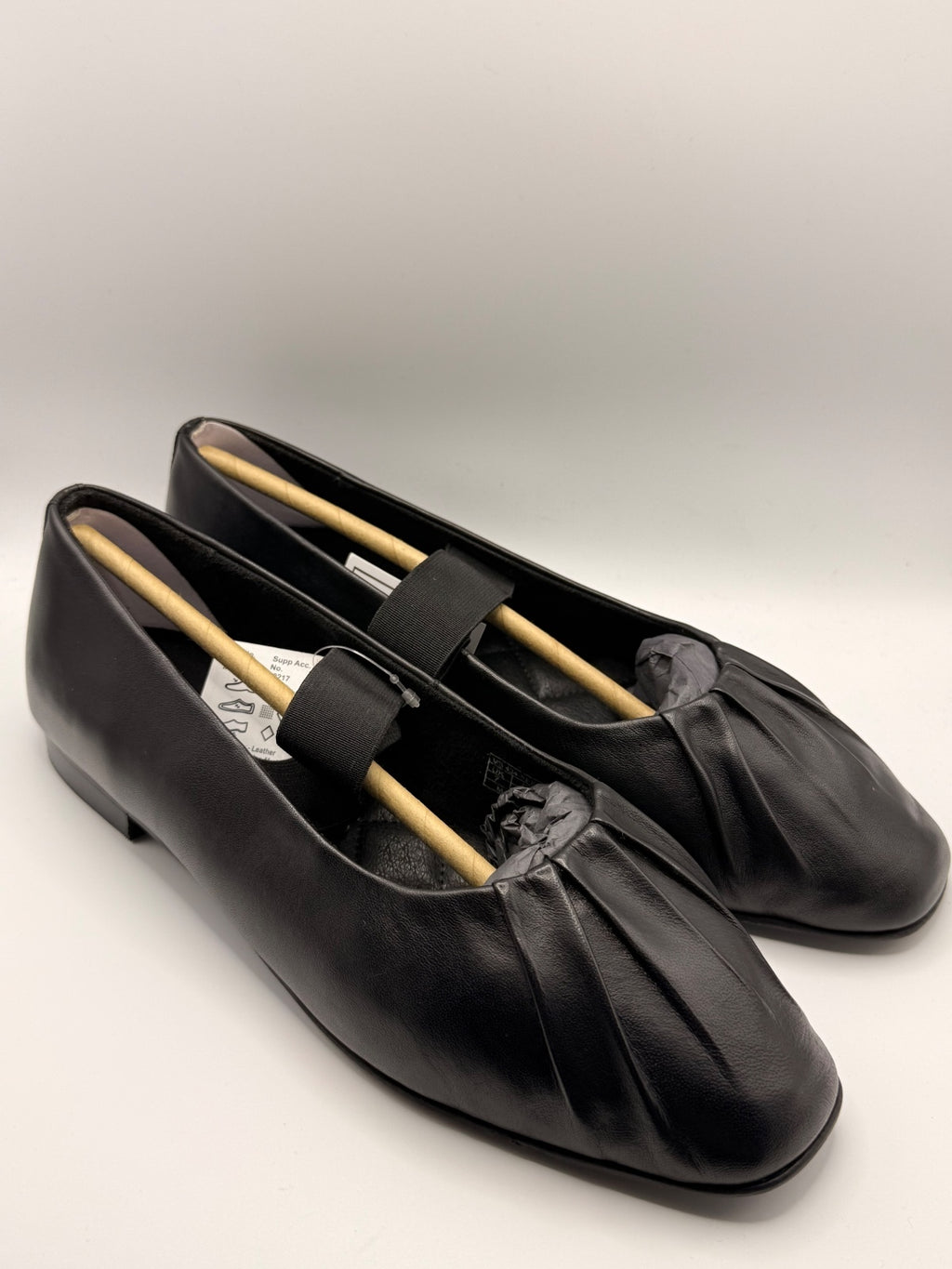 Black Genuine Leather Flat Shoes with Elastic Strap