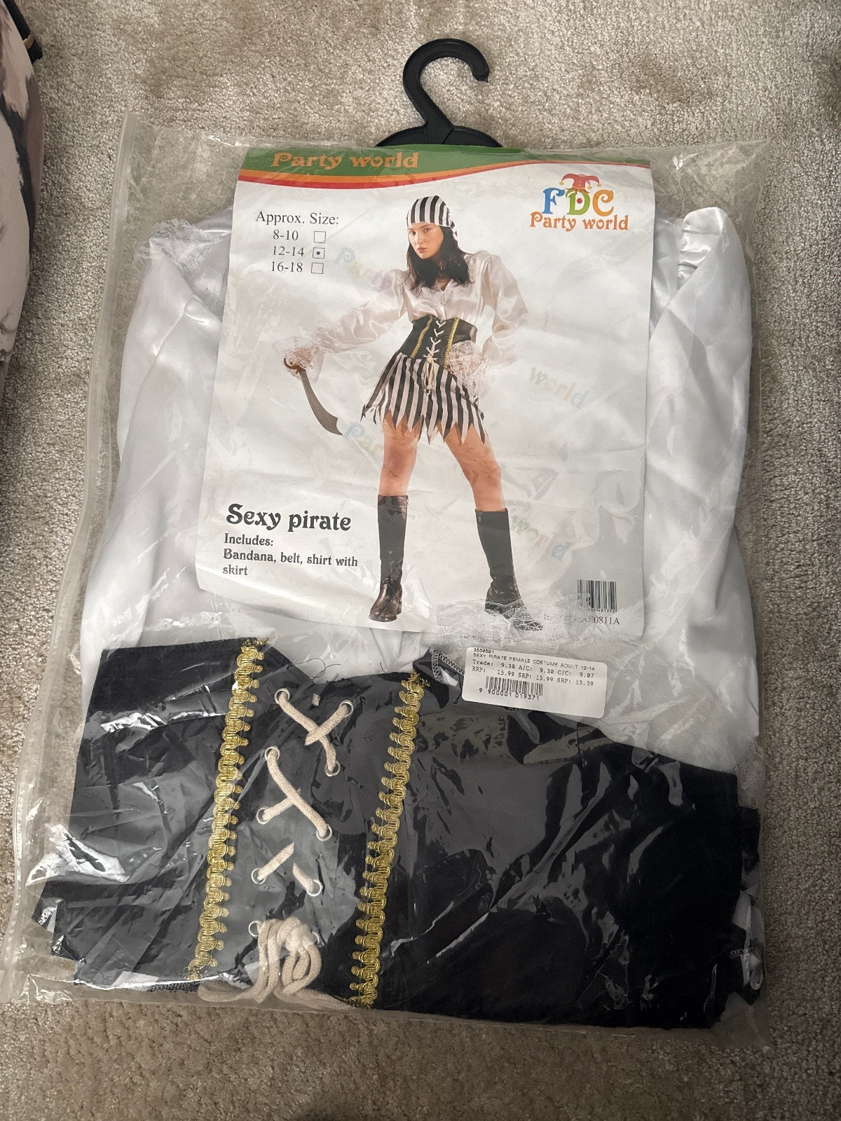 Sexy Pirate Costume with Bandana, Belt, Shirt and Skirt - Size 12-14