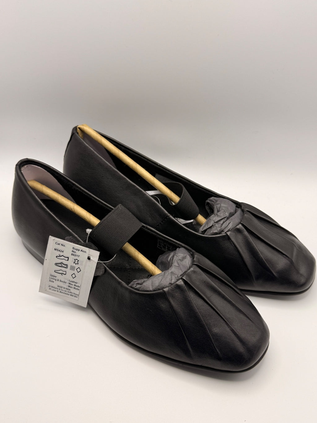 Black Genuine Leather Flat Shoes with Elastic Strap