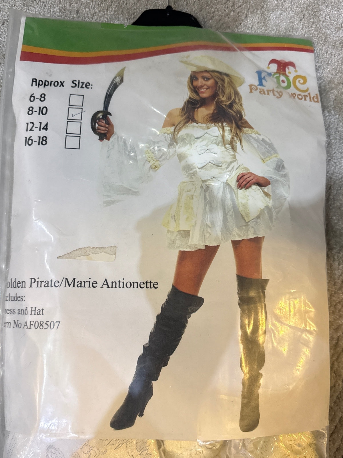 Golden Pirate Marie Antionette Costume Dress and Hat Size 8-10