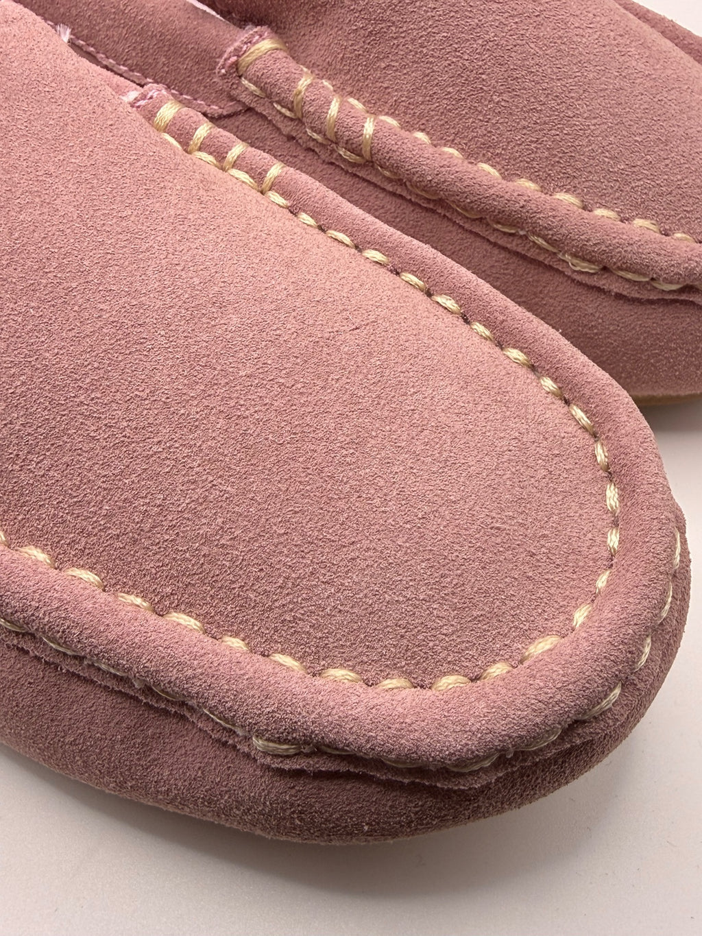 Pink Leather Upper Suede Effect Slip-On Moccasin Style Slippers UK Size 6
