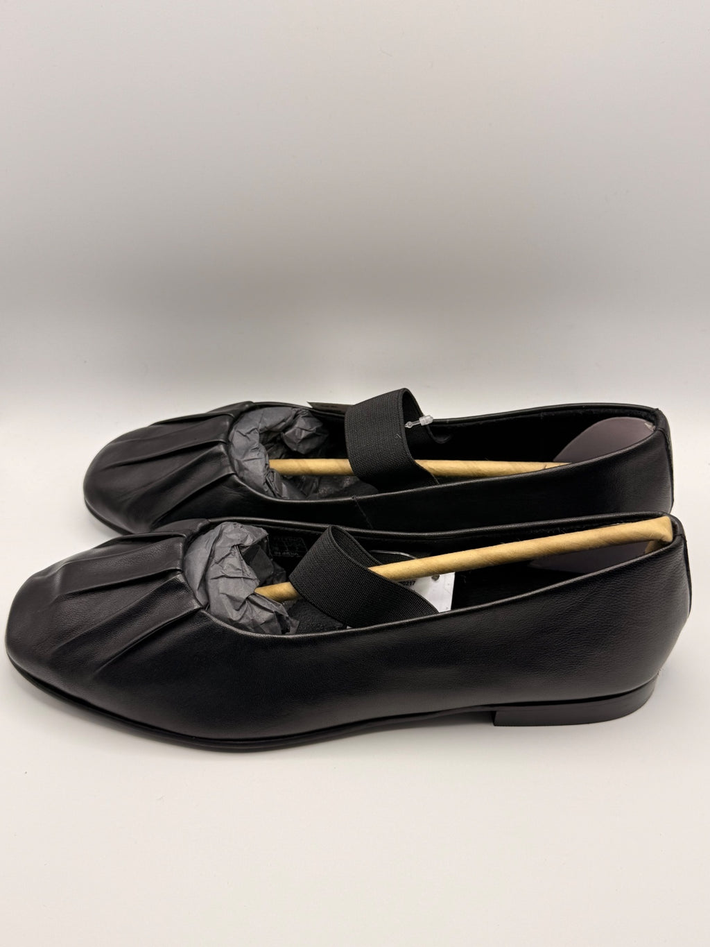 Black Genuine Leather Flat Shoes with Elastic Strap