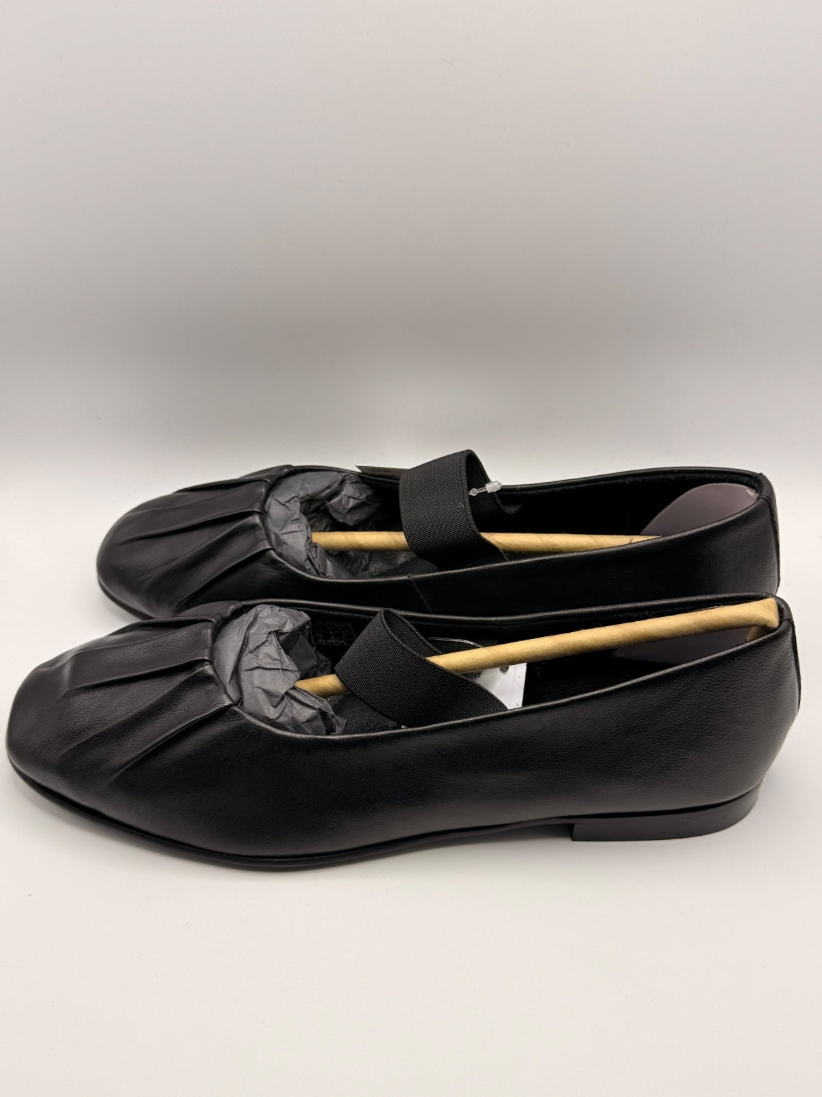 Black Genuine Leather Flat Shoes with Elastic Strap