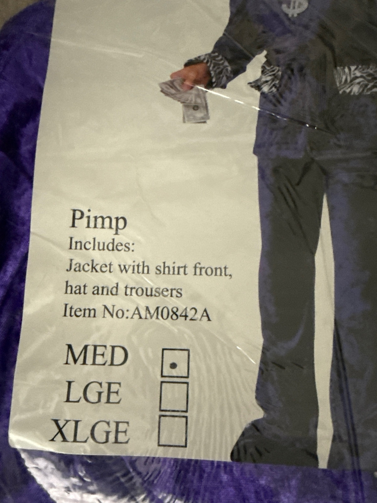 Purple Pimp Costume Set with Jacket, Shirt Front, Hat and Trousers Medium